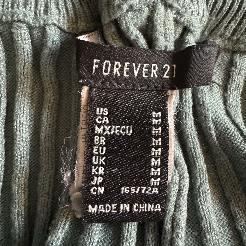 Vintage FOREVER 21 Ribbed Knit Rayon Flared Leggings M Teal Blue Pull On Y2K EUC - Picture 8 of 15